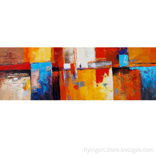 Oil painting on canvas with colorful design, with natural wood stretcher, hook and screw